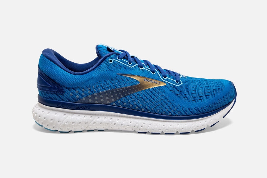 Brooks Men's Glycerin 18 Road Running Shoes Blue/Gold XPZI-84961